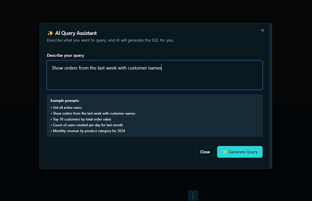 AI powered MySQL client gallery image