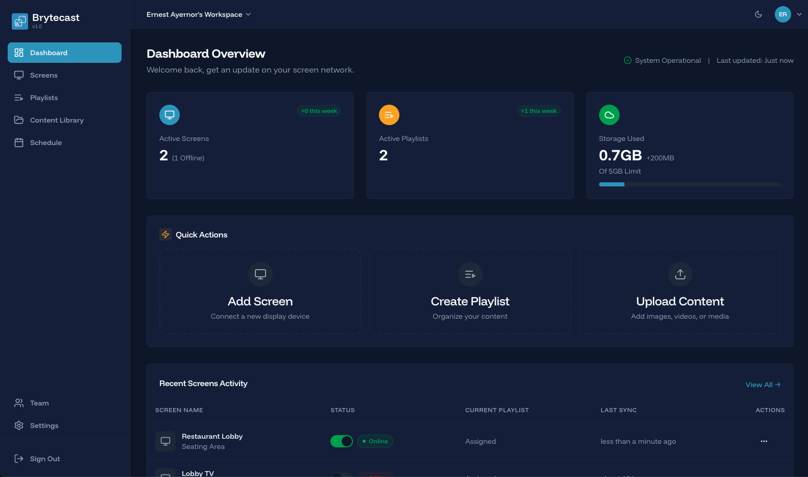 Brytecast - Digital Signage - Screenshot 2 showing product features and functionality