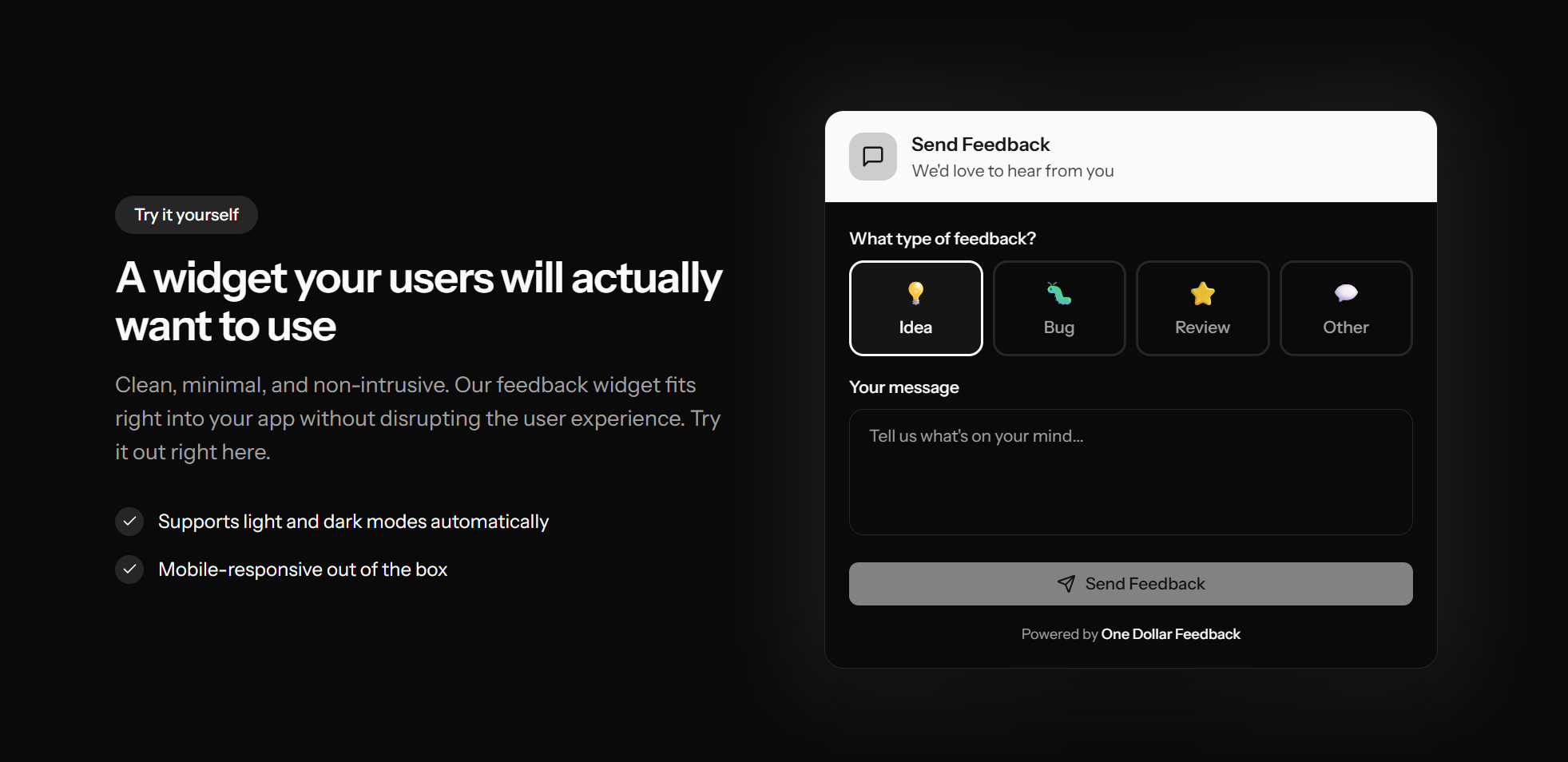 onedollarfeedback - Main product screenshot demonstrating key features and user interface