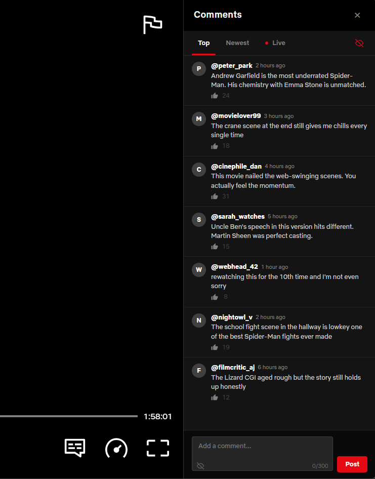 Netflix Comments - Screenshot 2 showing product features and functionality