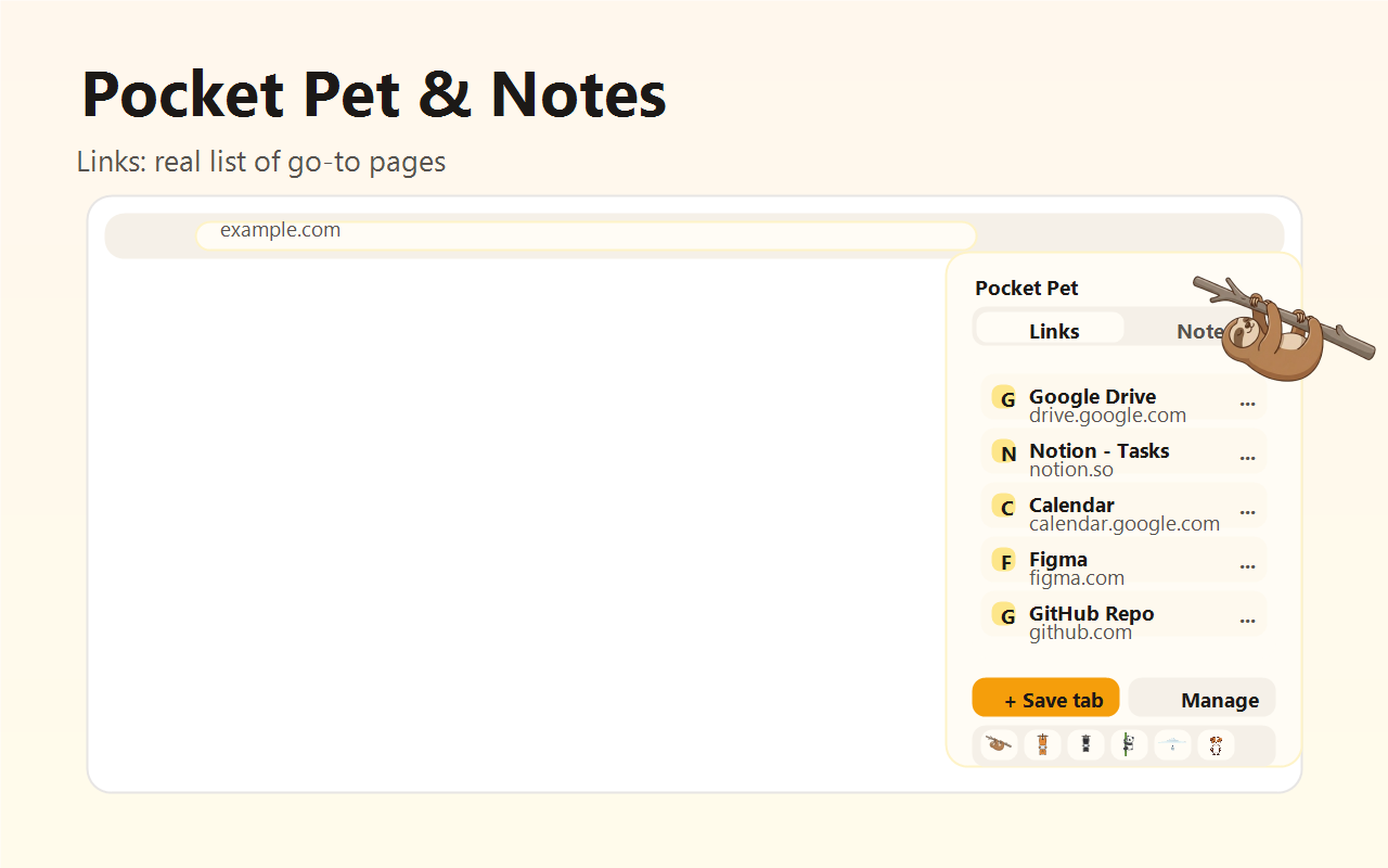 Pocket Pet & Notes - Main product screenshot demonstrating key features and user interface