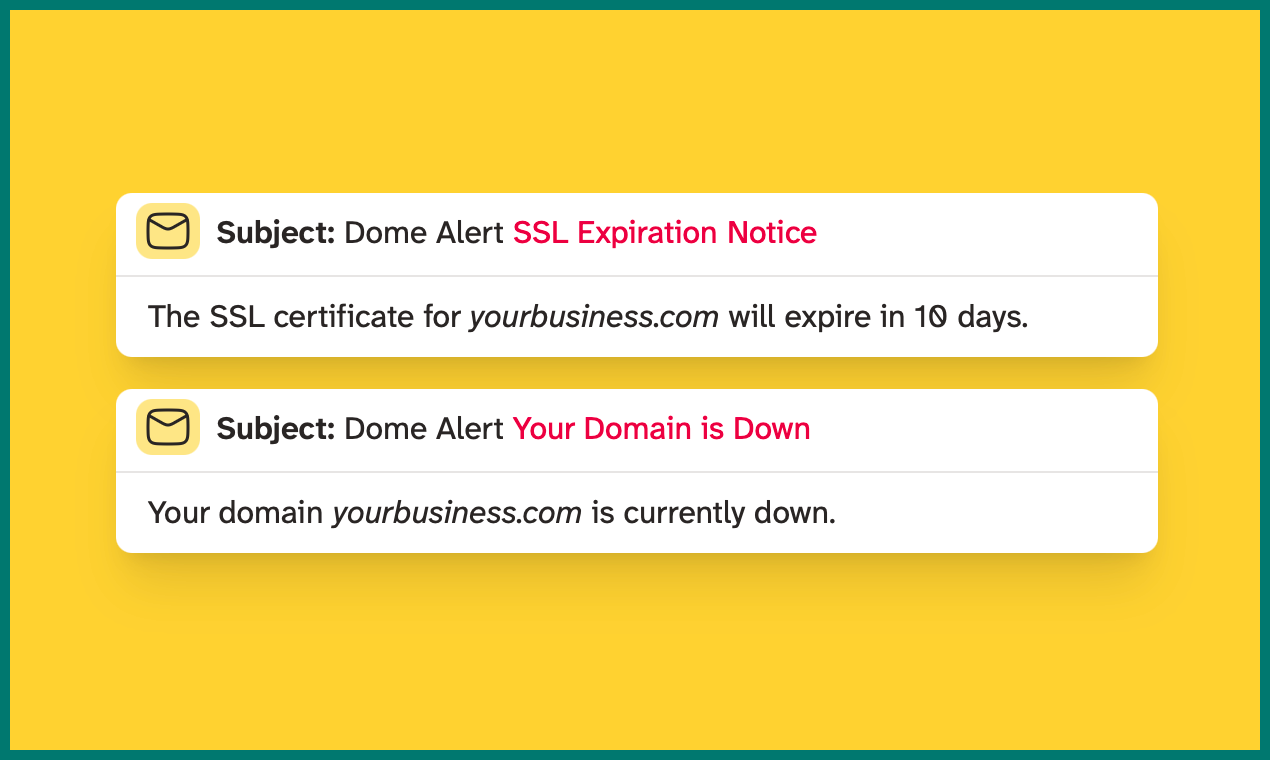 وسائط تنبيه القبة - تنبيهات سهلة SSL ووقت التشغيل ، لا يوجد تسجيل الدخول ، لا اشتراكات 3