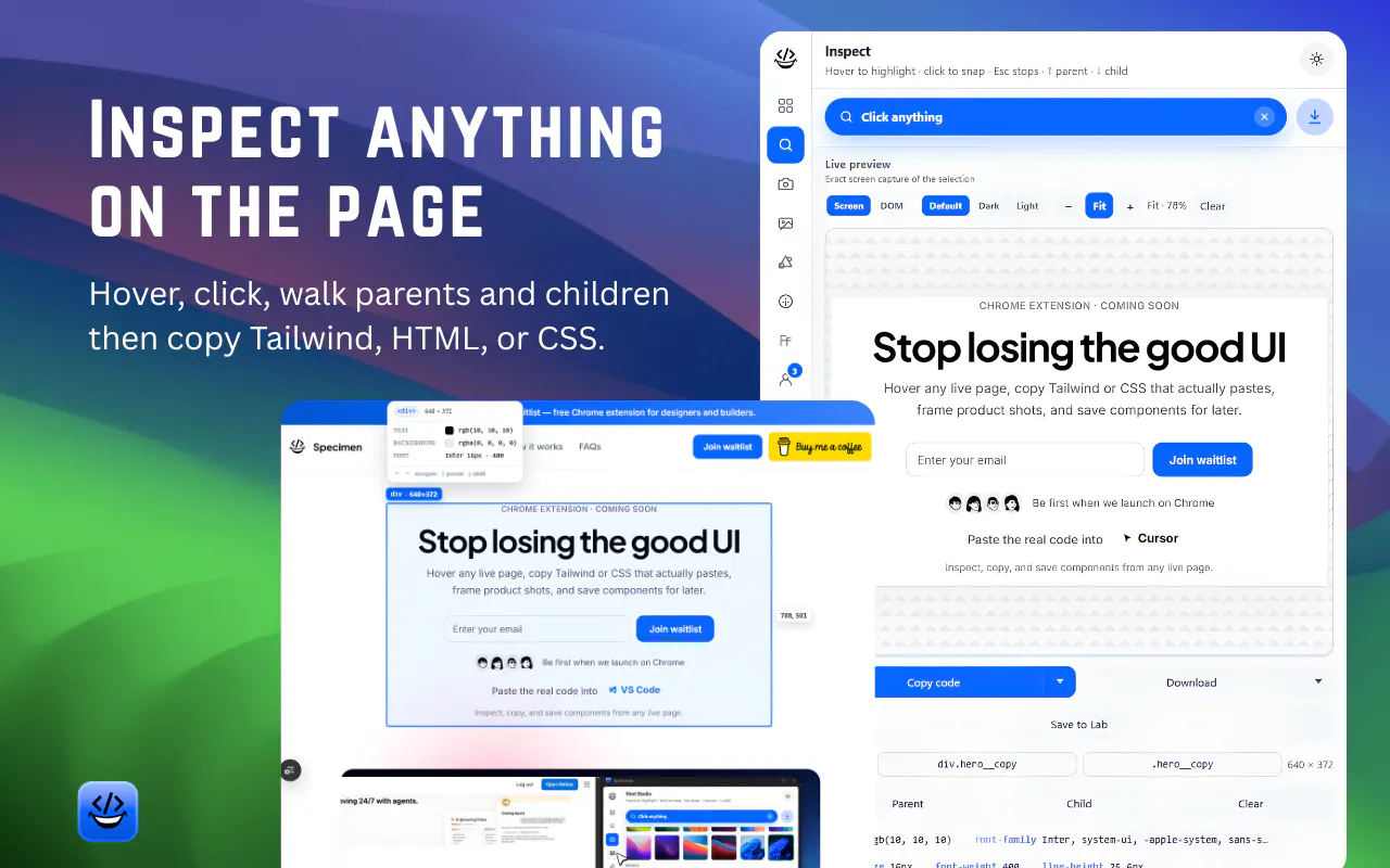 Specimen — Inspect & copy UI gallery image