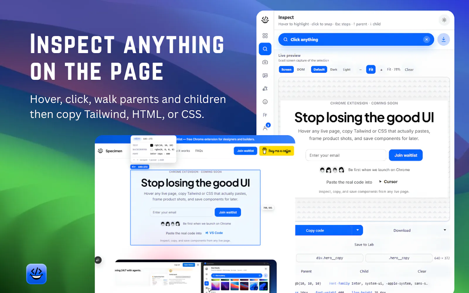 Specimen — Inspect & copy UI screenshot 1