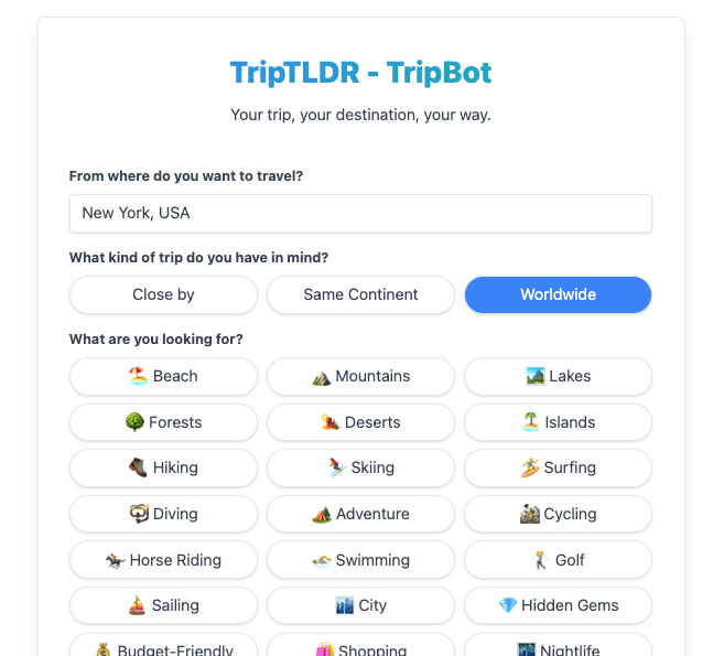 startuptile TripTLDR-Instant Travel Ideas for Every Kind of Traveler