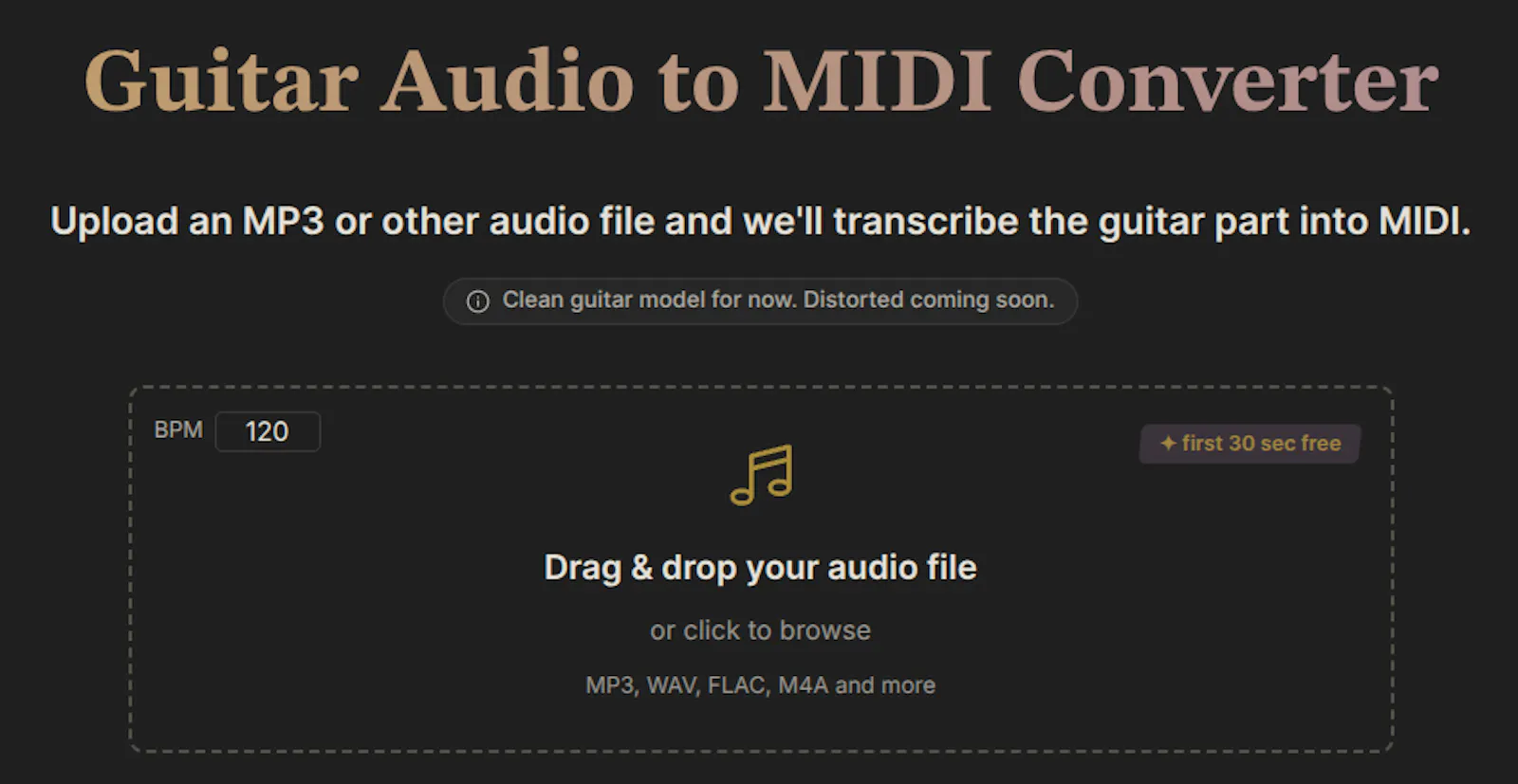 Guitar Audio to MIDI Converter screenshot 1