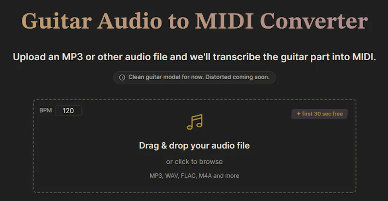 Guitar Audio to MIDI Converter screenshot 1