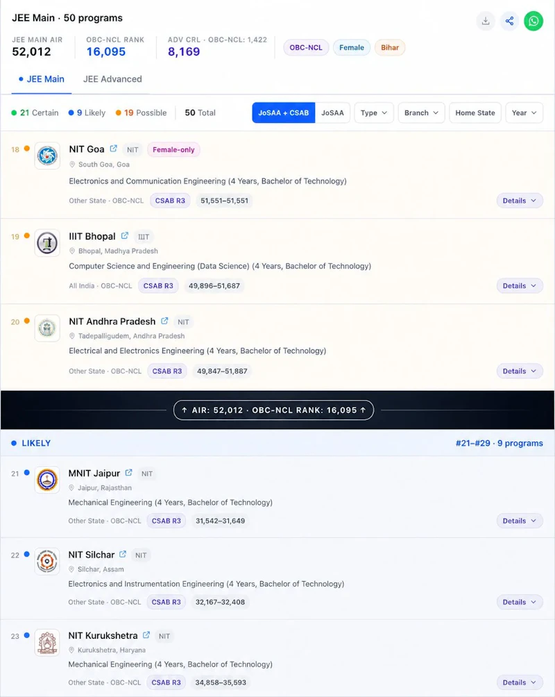 JEE Main College Predictor 2026 screenshot 2
