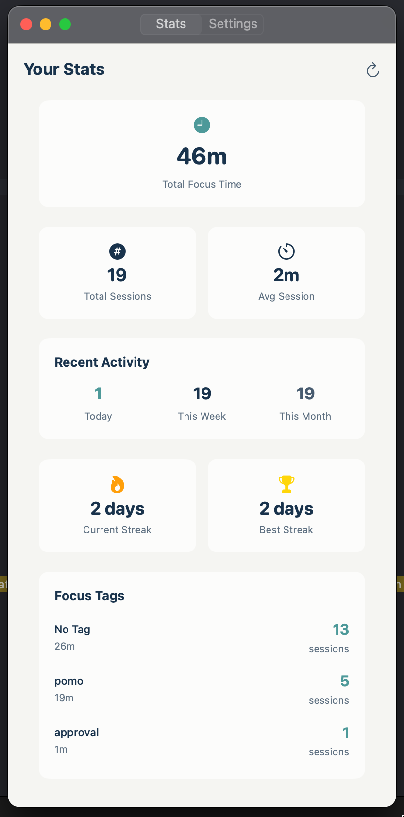 Mídia 3 de TTCD - um pomodoro minimalista - O timer de pomodoro simples e focado para macOS