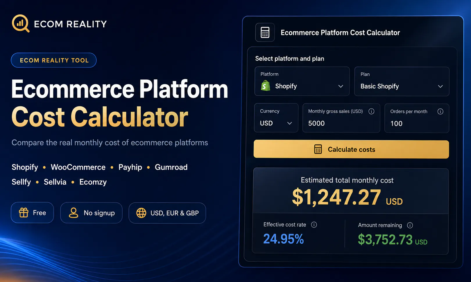 Ecom Reality Platform Cost Calculator gallery image