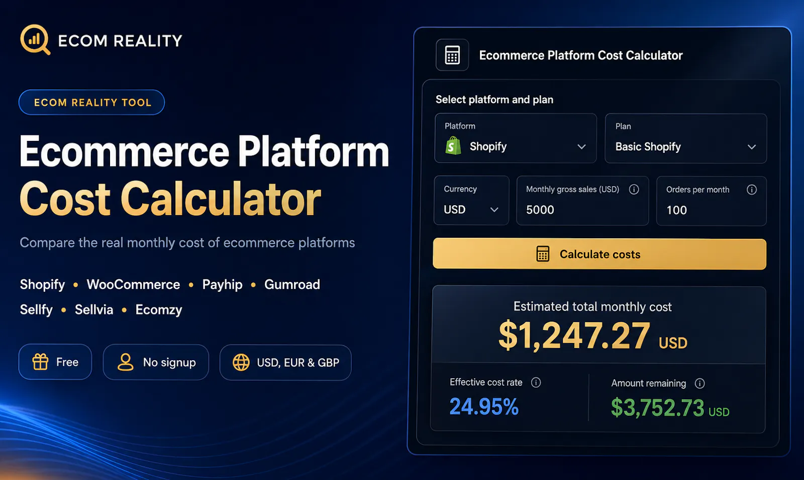 Ecom Reality Platform Cost Calculator screenshot 1