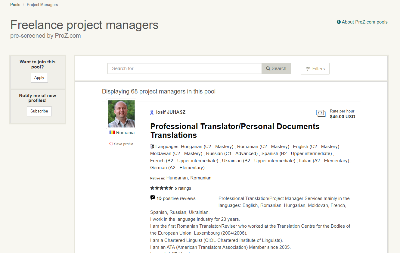 Proz.com Pools ™ - Geschreven taalexperts uit de database van de branche media 4