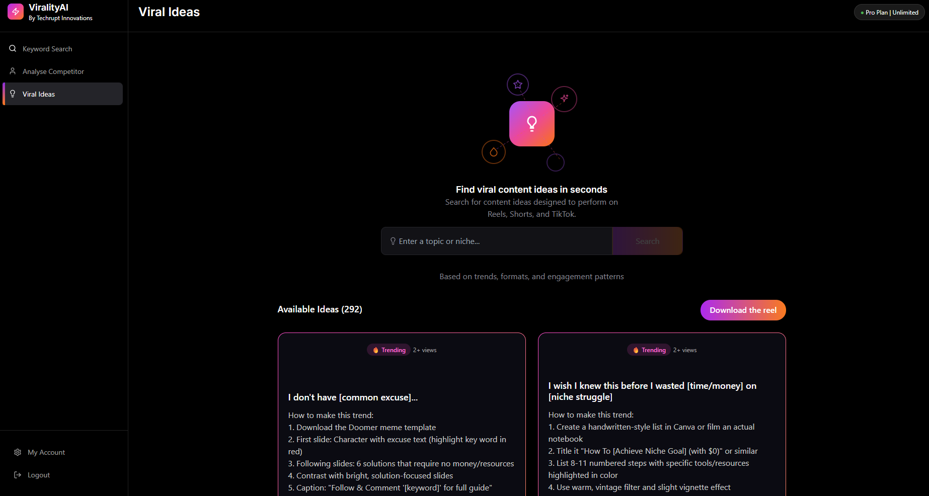 ViralityAI 2.0 - Screenshot 4 showing product features and functionality