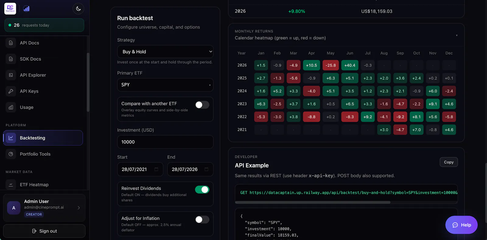 DataCaptain – US ETF API screenshot 5