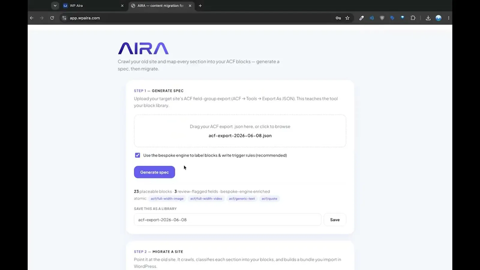 AIRA | Migrate Any Website to ACF Blocks screenshot 1 (video preview)