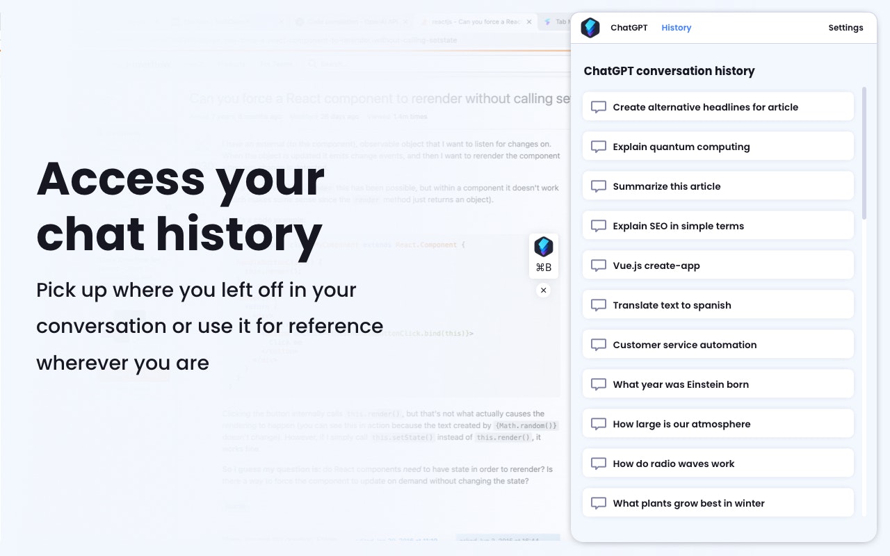 Blixem | ChatGPT conversational sidebar gallery image
