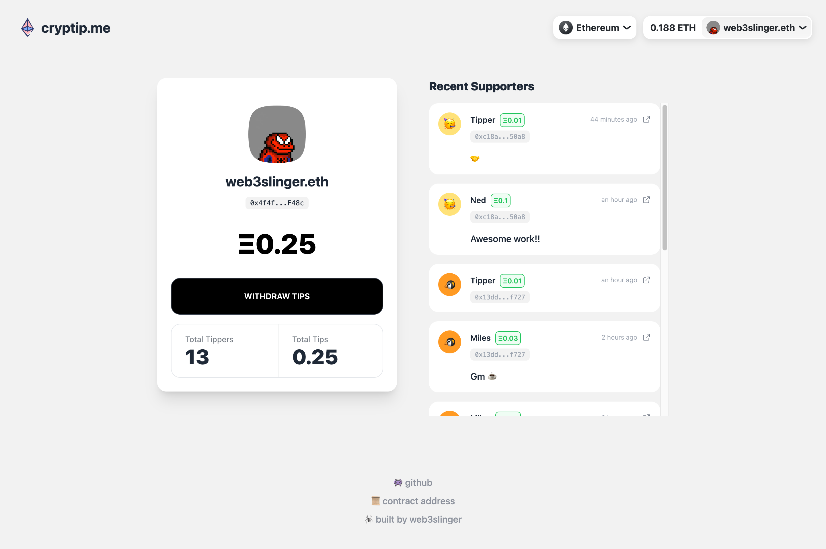 Media cryptip.me - Cara yang mesra untuk menerima petua di ETH. 3