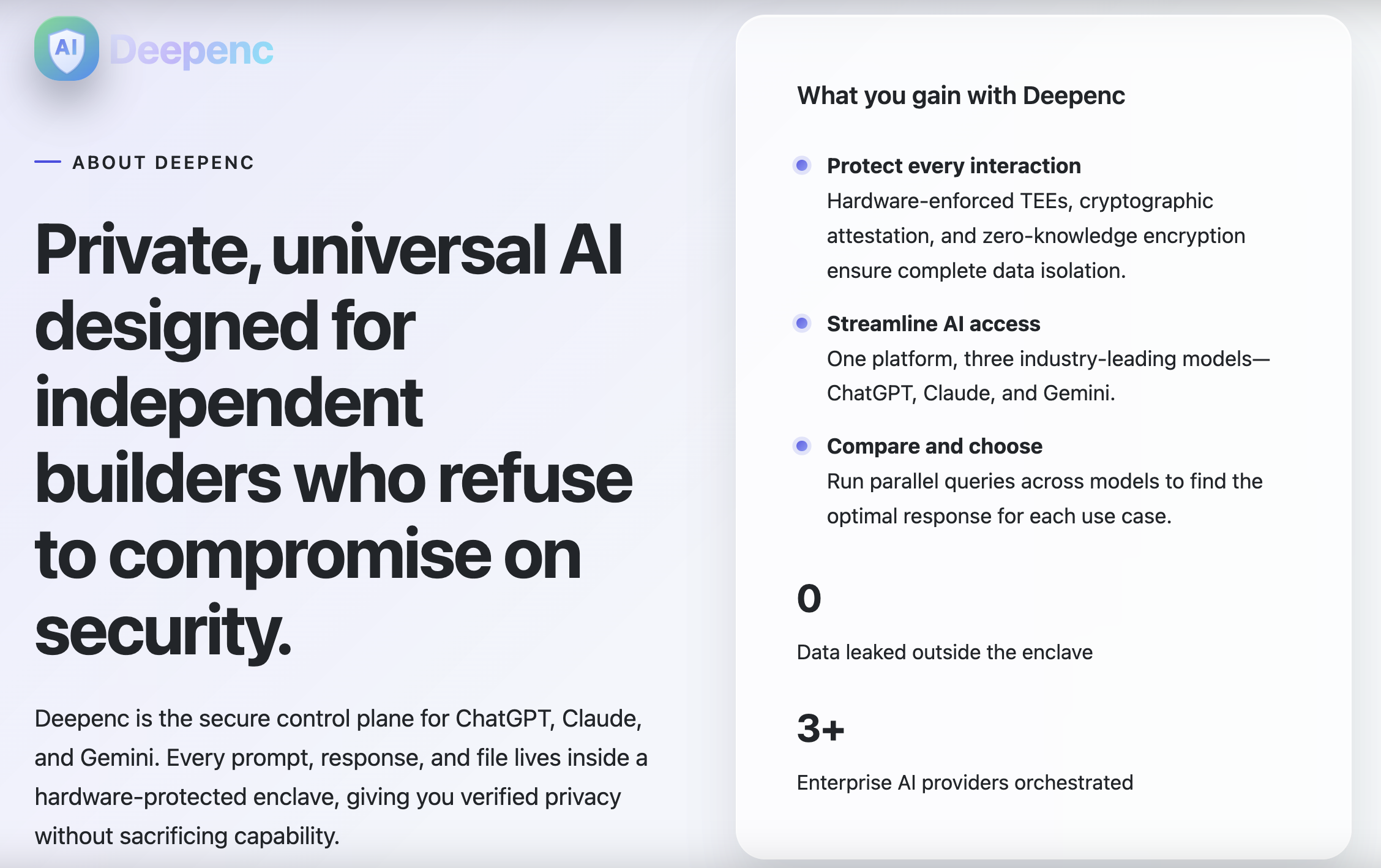 Deepenc AI - Main product screenshot demonstrating key features and user interface