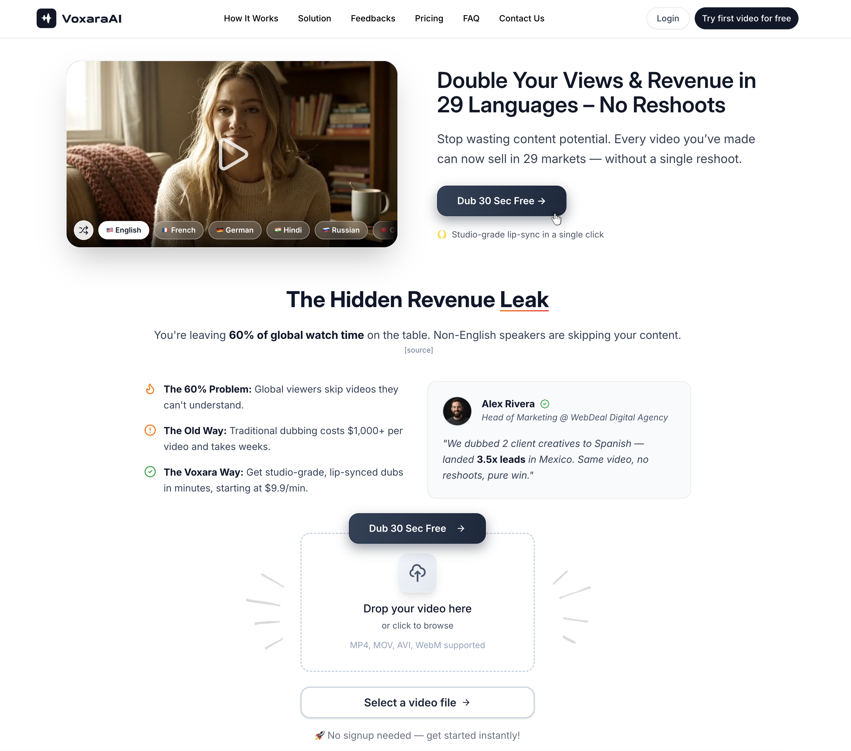 VoxaraAI: dubbing & studio-grade lipsync - Main screenshot showing features and interface