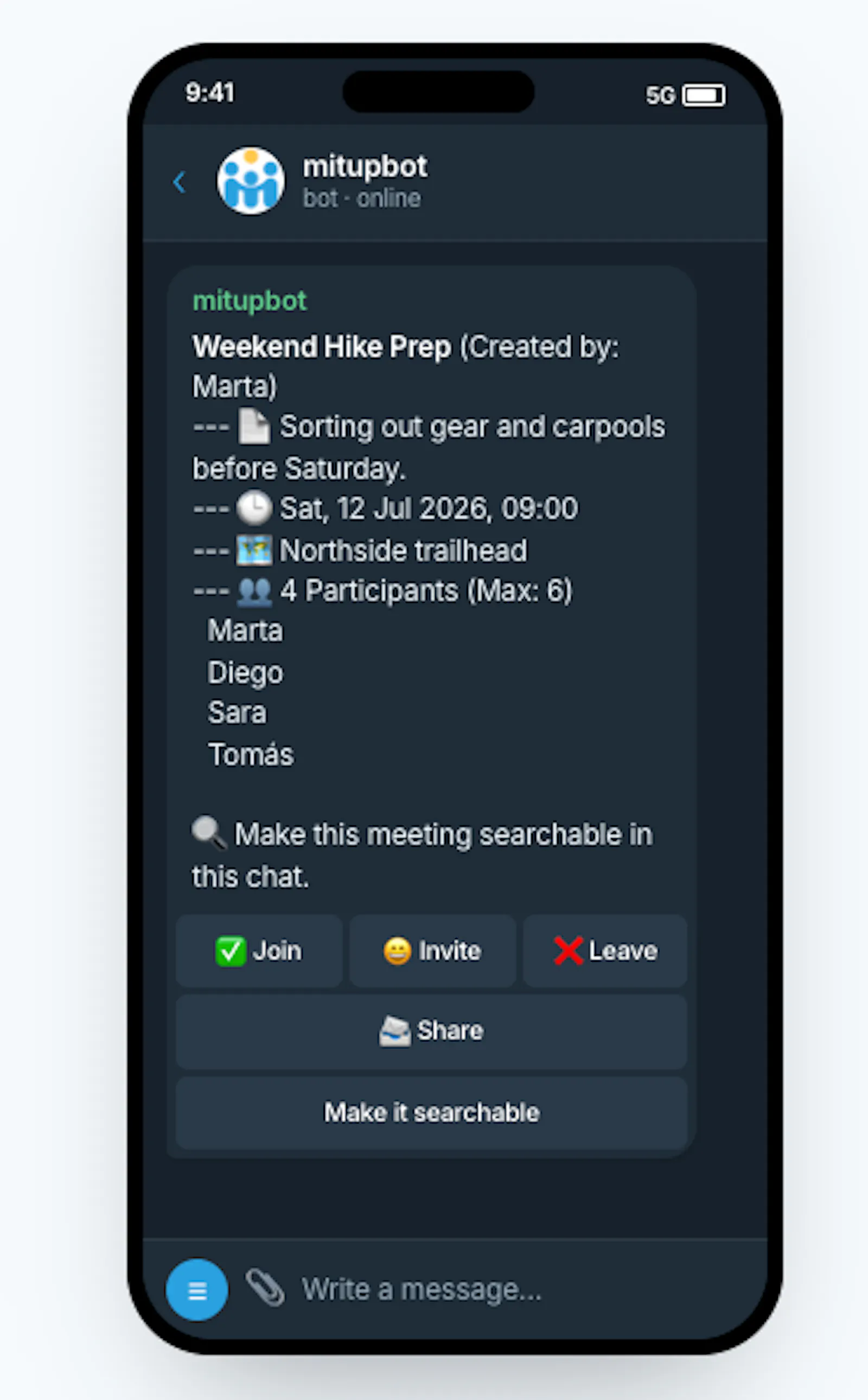 Mitup Telegram Bot screenshot 4