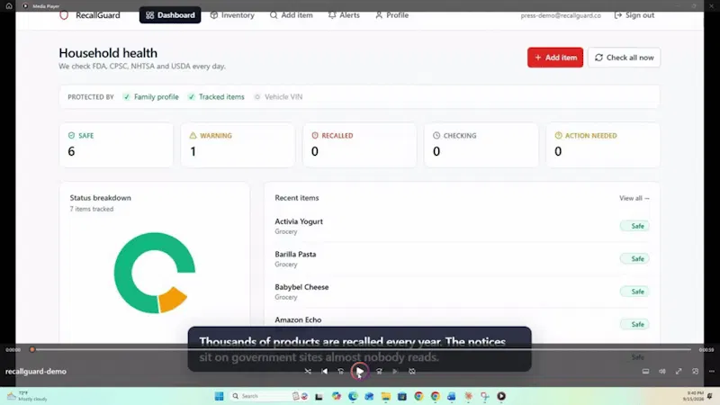 RecallGuard screenshot 1 (video preview)
