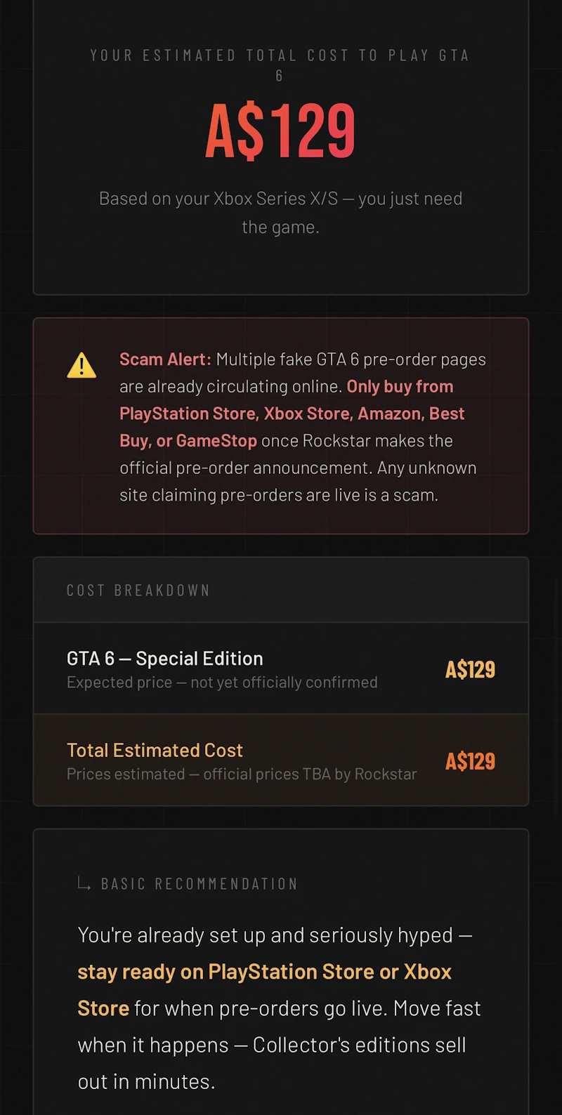 ViceCost — GTA 6 Cost Calculator screenshot 5