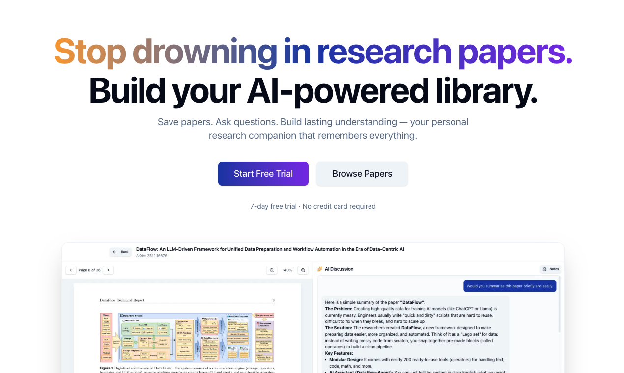 Papyro - Your personal AI research lab - Main product screenshot demonstrating key features and user interface