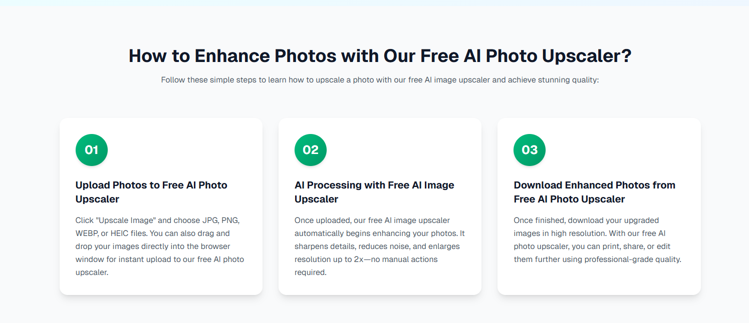 Free AI Photo Upscaler - Screenshot 2 showing product features and functionality