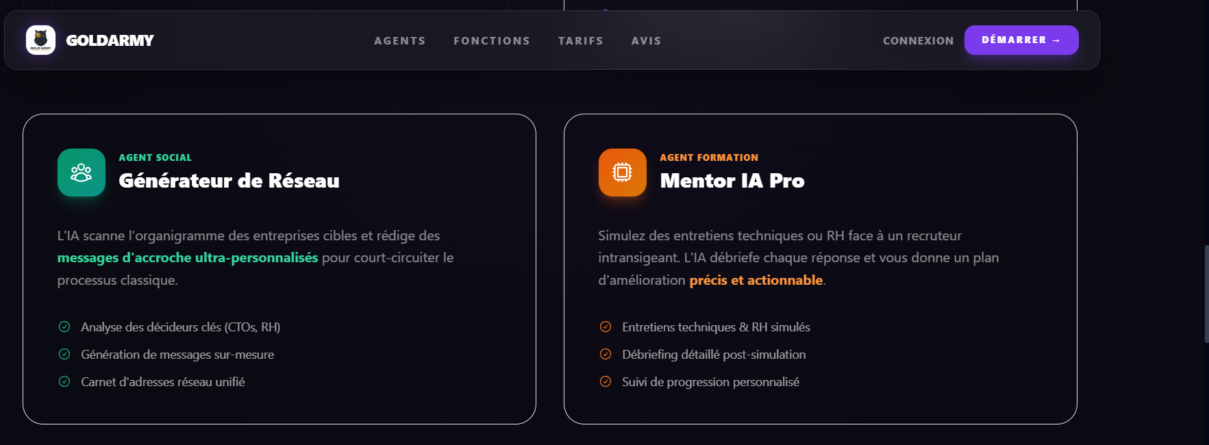 GoldArmyAI - Screenshot 2 showing product features and functionality