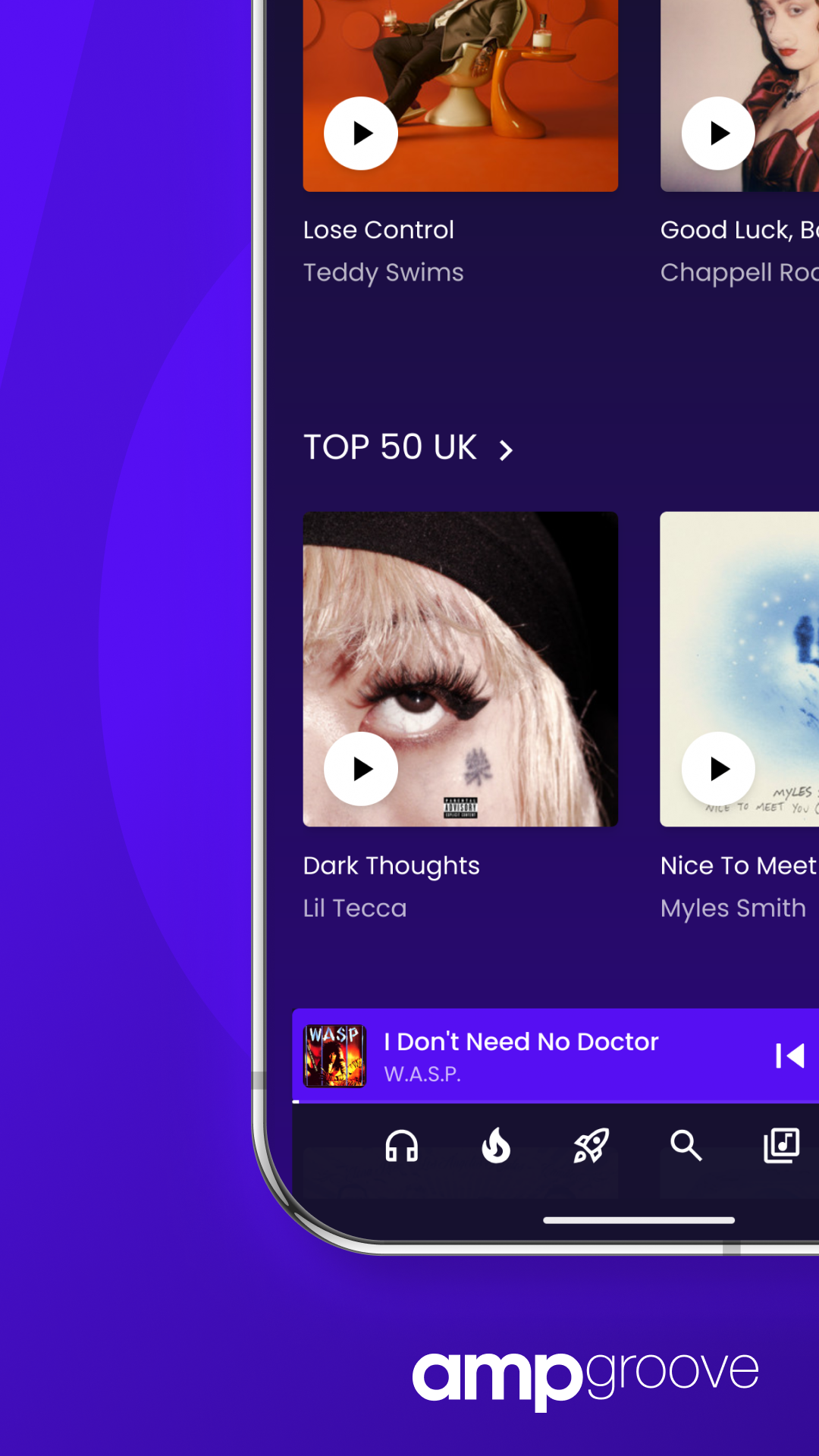 Mídia 4 de Ampgroove - Transmita todas as músicas, músicas ilimitadas e listas de reprodução personalizadas.