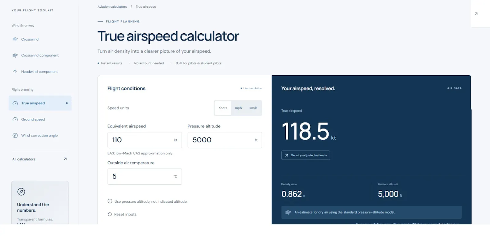 Aviation calculator screenshot 2