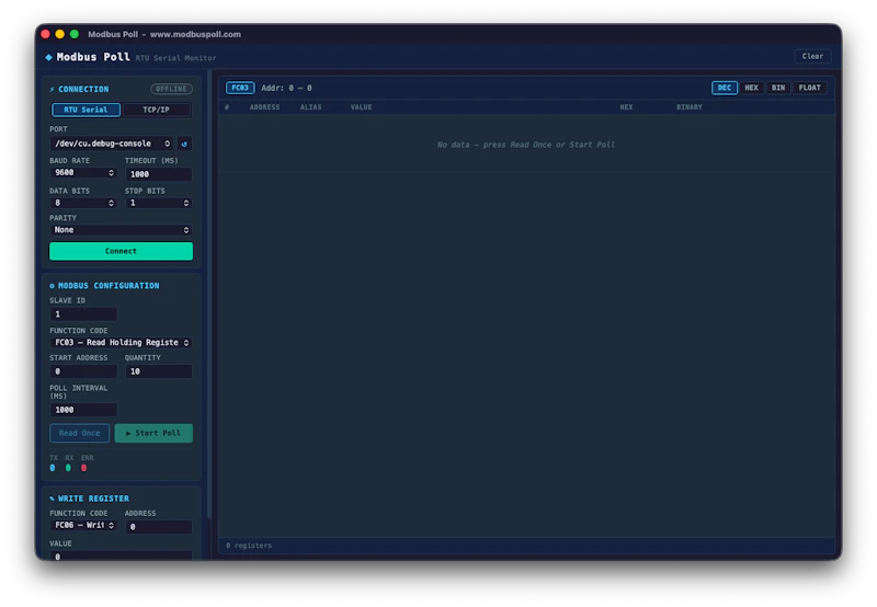 Modbus Poll screenshot 1