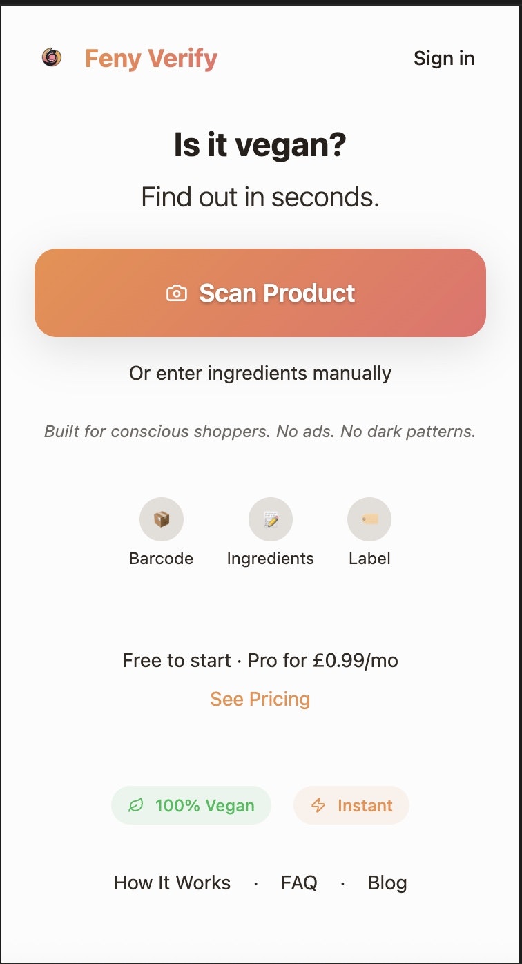 Feny Verify - Main screenshot showing features and interface