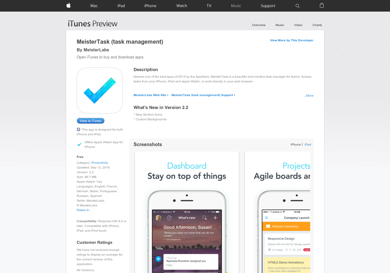 MeisterTask for iOS/Watch