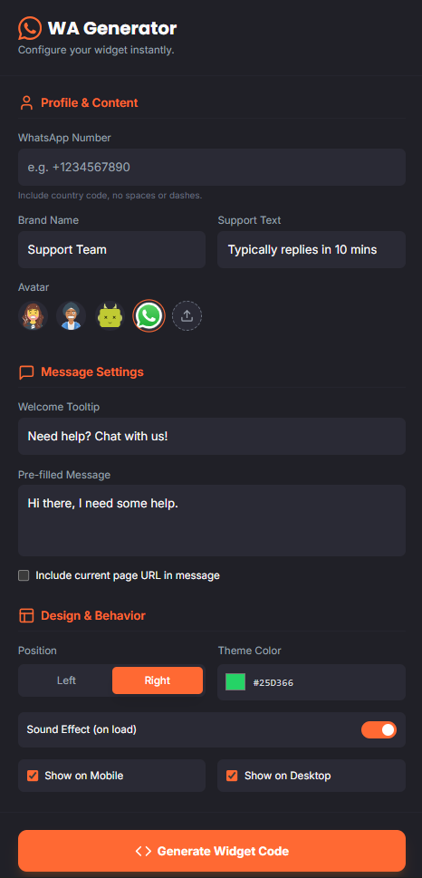 WhatsApp Chat Widget Generator gallery image