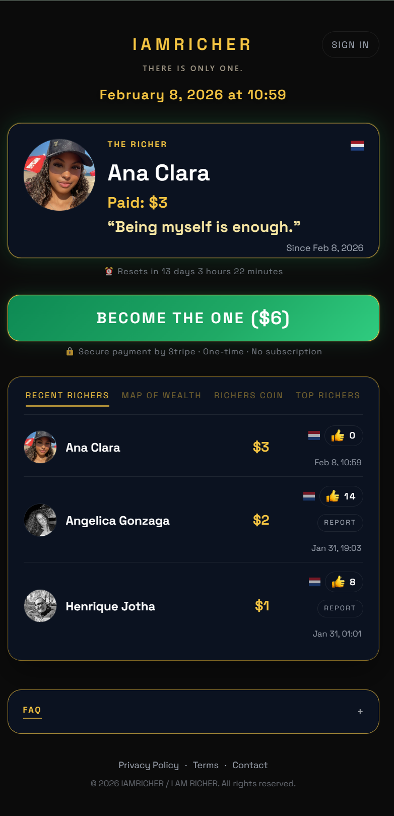 IAMRICHER - Main product screenshot demonstrating key features and user interface