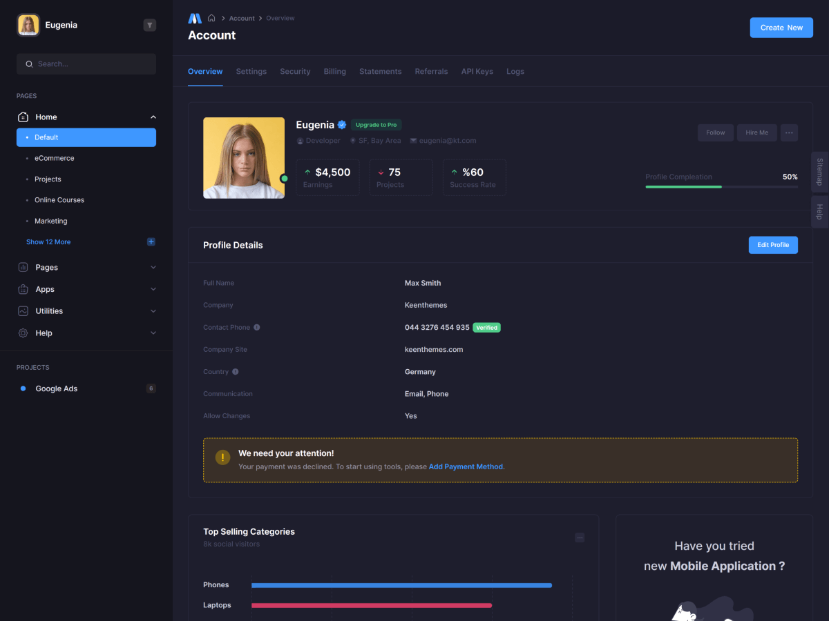 Metronic - шаблон администратора Bootstrap - React, Vue, Angular, Django, Asp.net Core, Laravel, Rails медиа 65