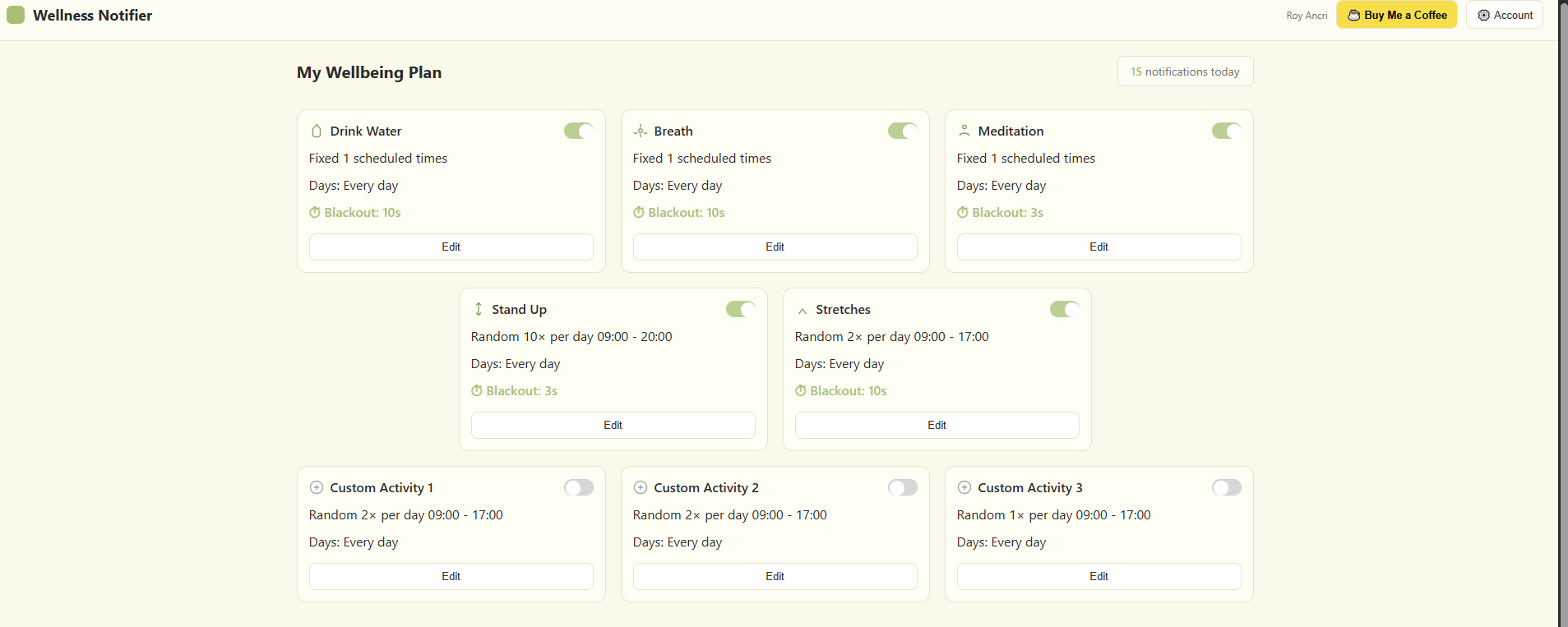 Wellness Notifier - Main product screenshot demonstrating key features and user interface