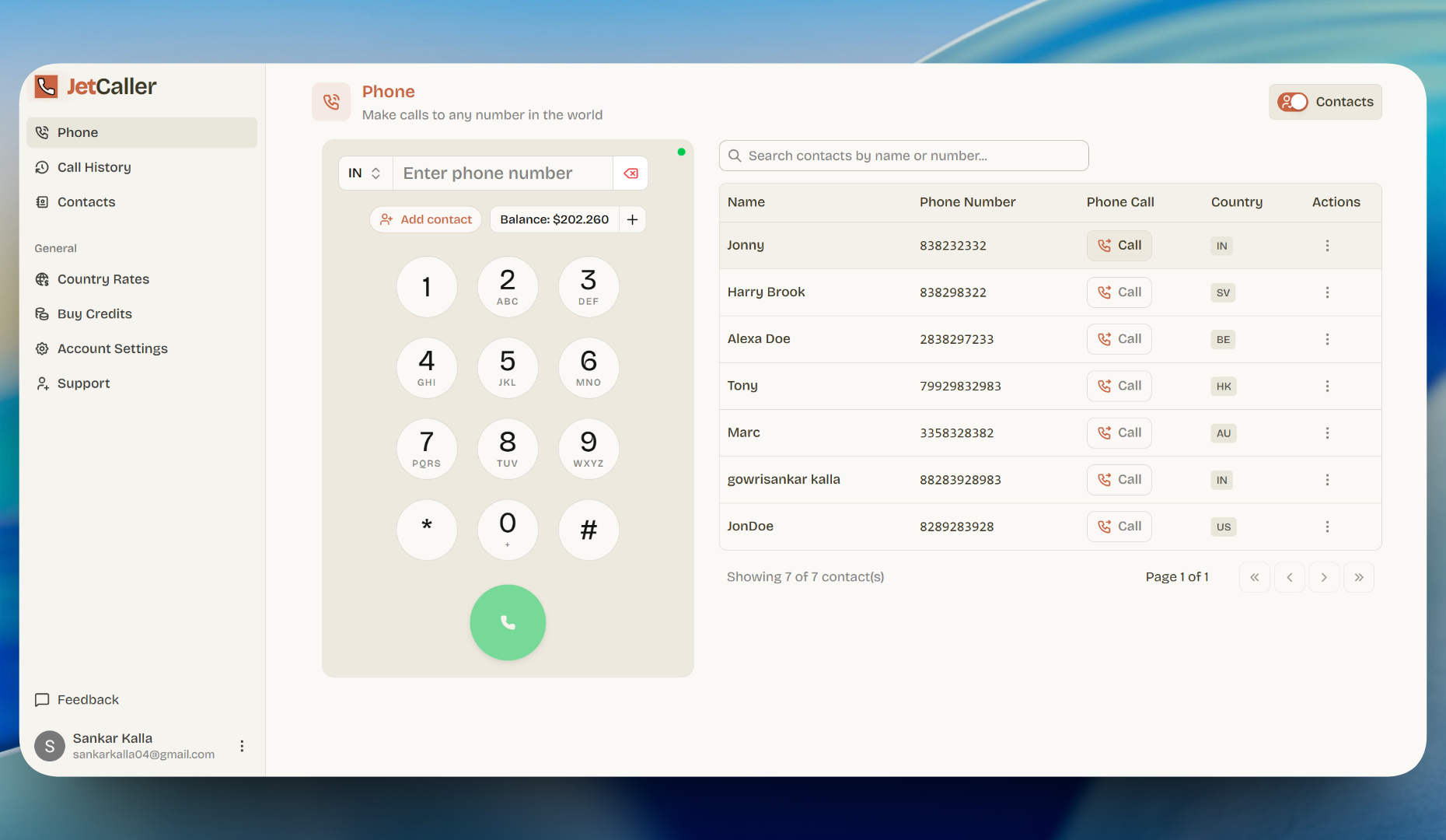JetCaller - Main product screenshot demonstrating key features and user interface