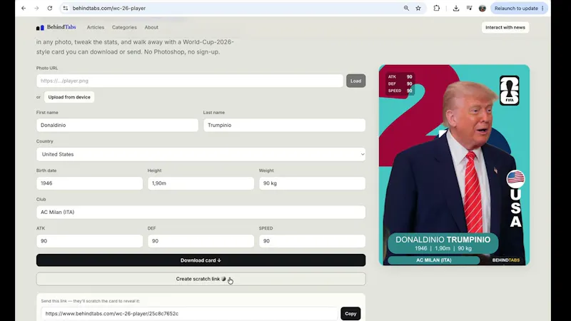 World Cup 2026 Friend Cards screenshot 1 (video preview)