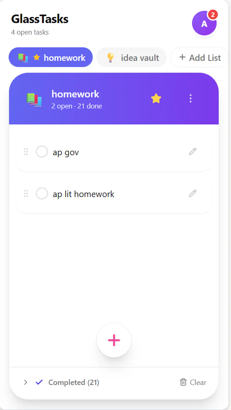 GlassTasks screenshot 2