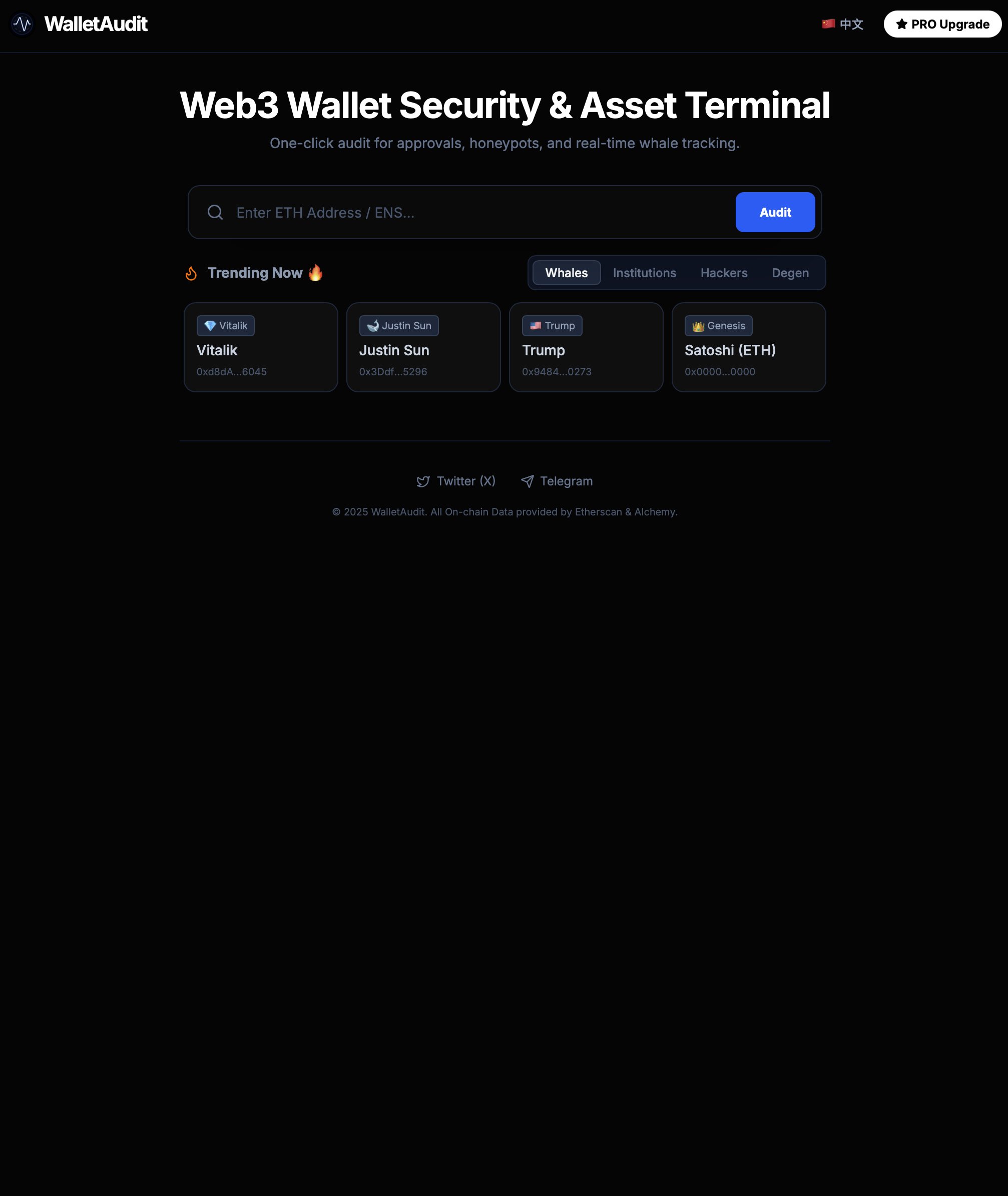 WalletAudit - Main product screenshot demonstrating key features and user interface