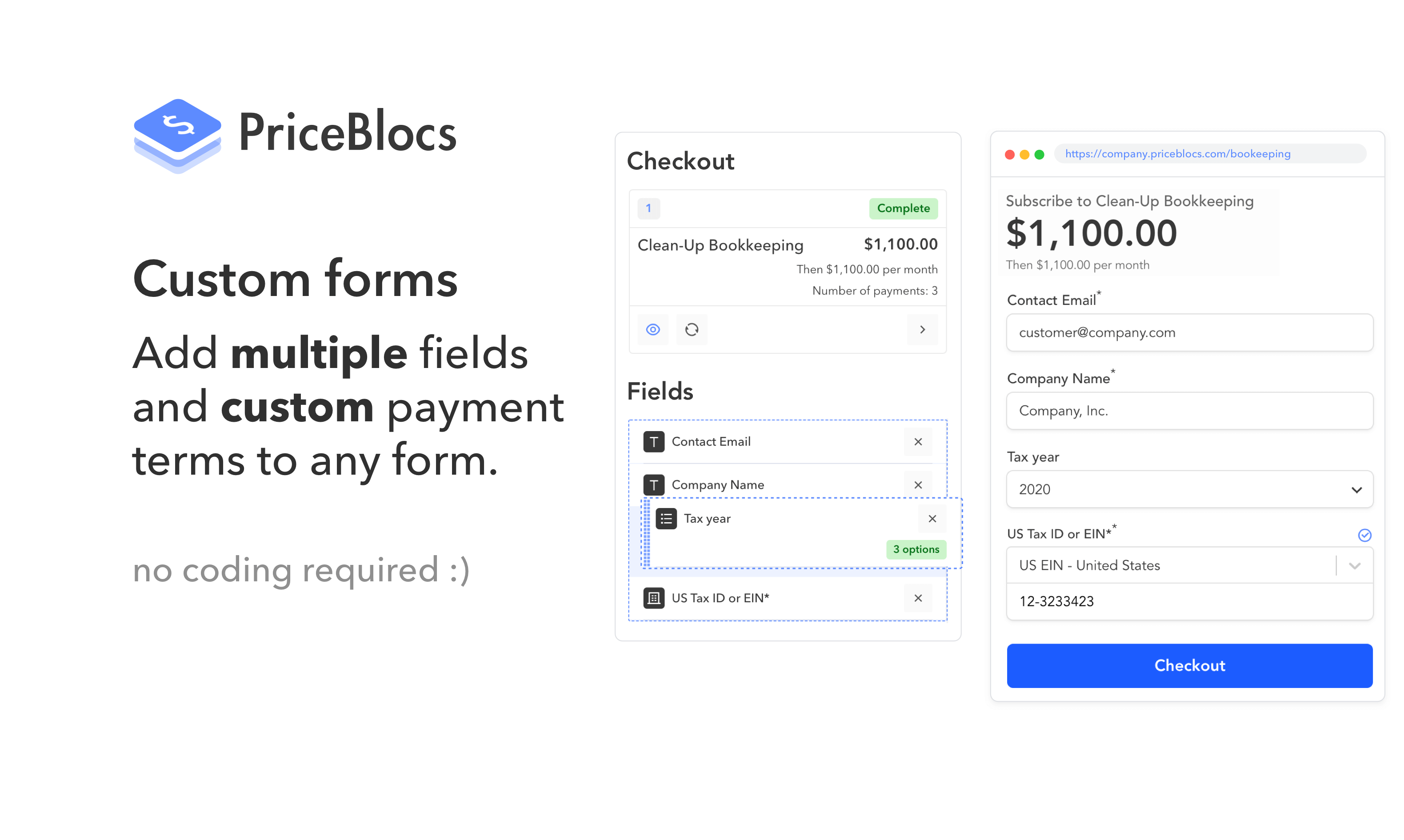 No-code checkout forms