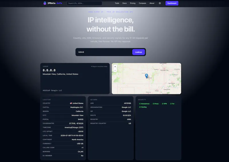 Know every IP — free IP geolocation API screenshot 1