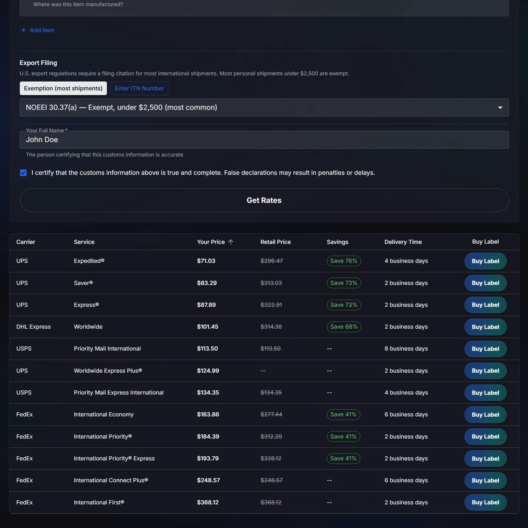 Shipping Cost Calculator - Screenshot 4 showing product features and functionality