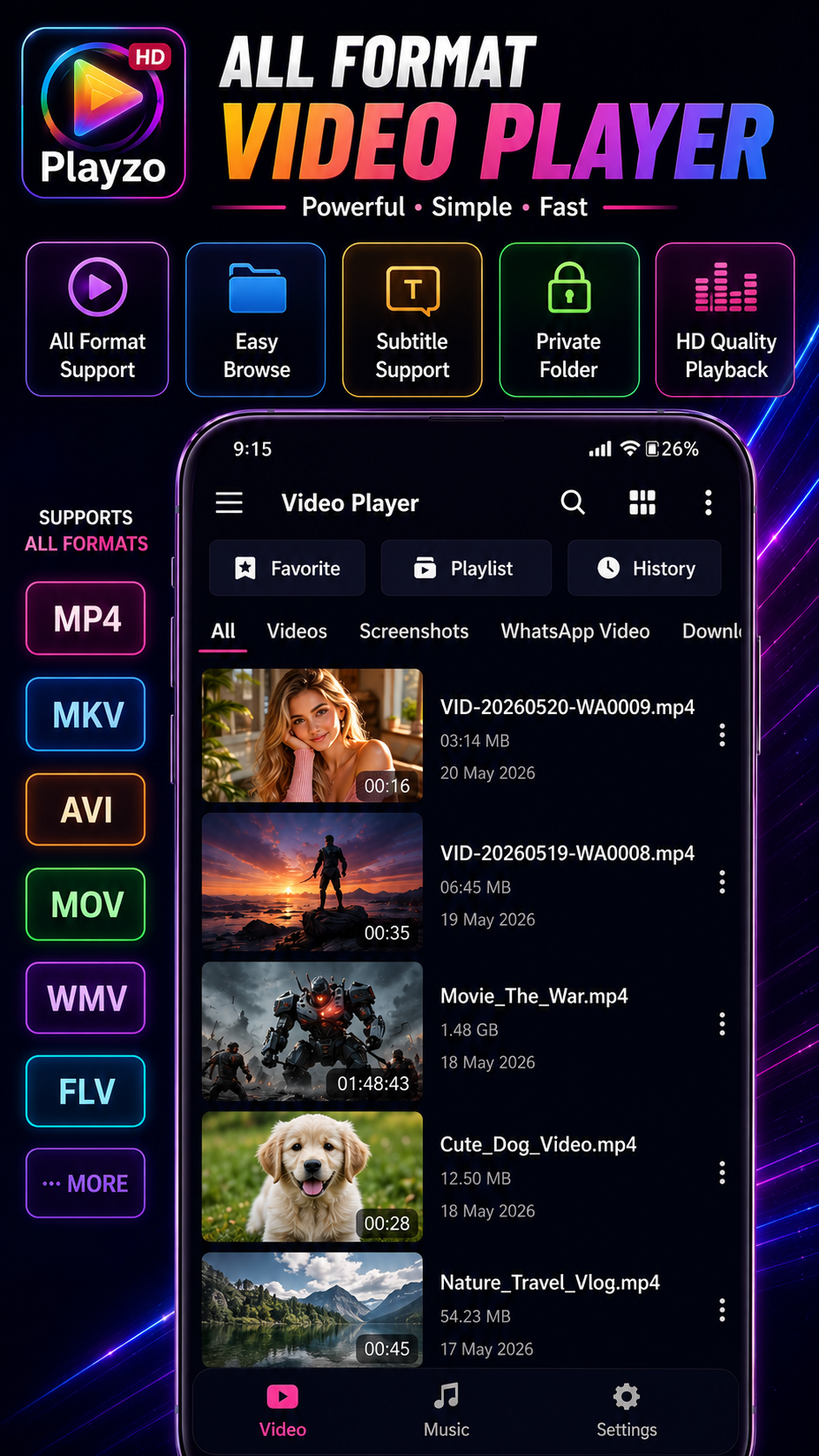 Video player for all format gallery image