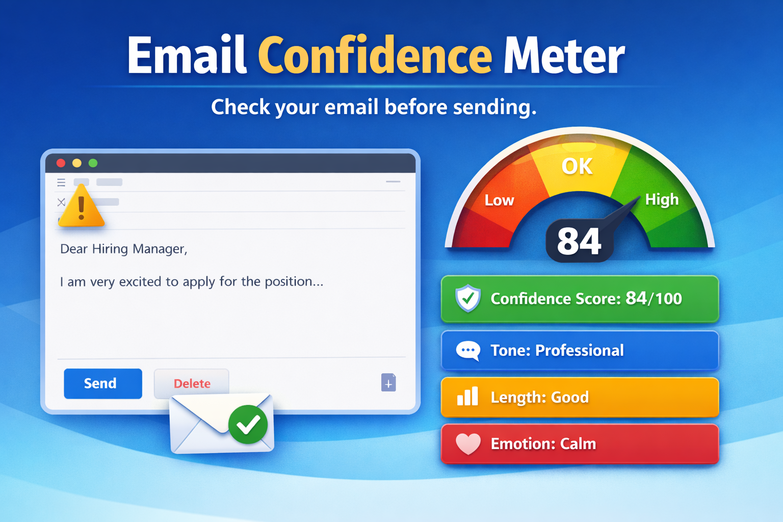 Email Confidence Meter - Main product screenshot demonstrating key features and user interface
