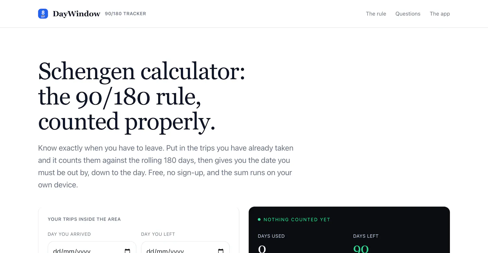 DayWindow Schengen Calculator screenshot 2