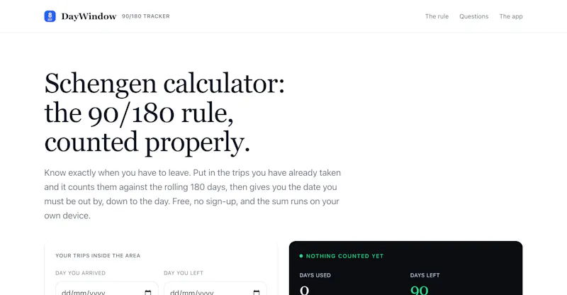 DayWindow Schengen Calculator screenshot 2