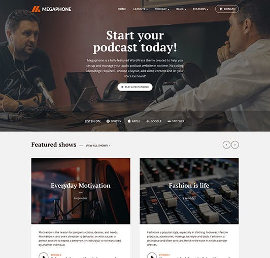 Megaphone- Audio Podcast WordPress Theme media 1
